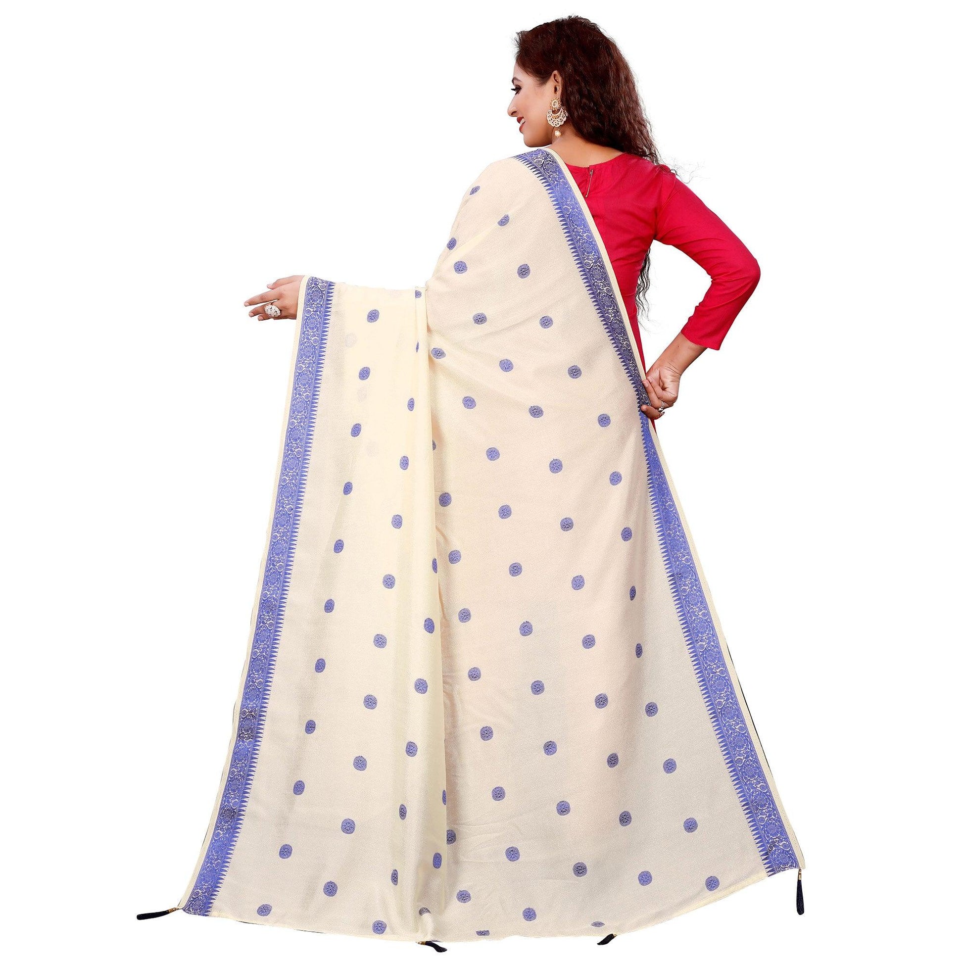 Glorious Cream Colored Festive Wear Woven Art Silk-Viscose Dupatta With Tassels