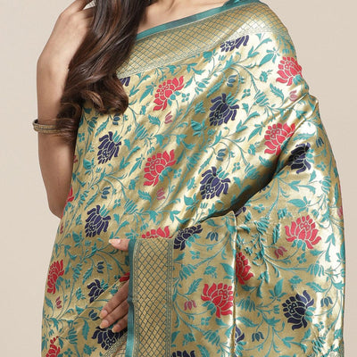 Glorious Gold-Green Colored Festive Wear Woven Silk Blend Saree