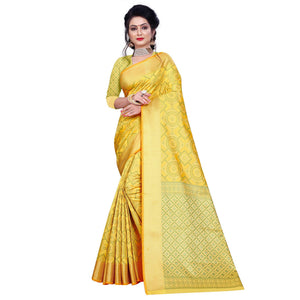 Glorious Golden Yellow Colored Festive Wear Woven Banarasi Silk Saree