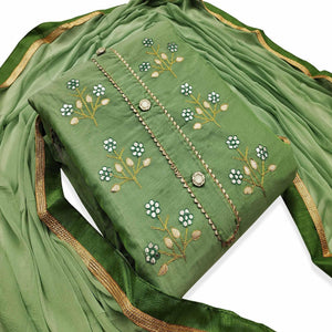 Glorious Green Colored Casual Wear Embroidered Modal Dress Material