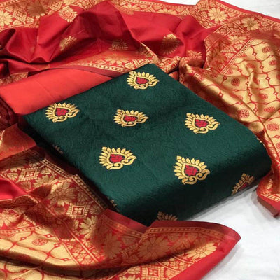 Glorious Green Colored Casual Wear Woven Banarasi Silk Dress Material