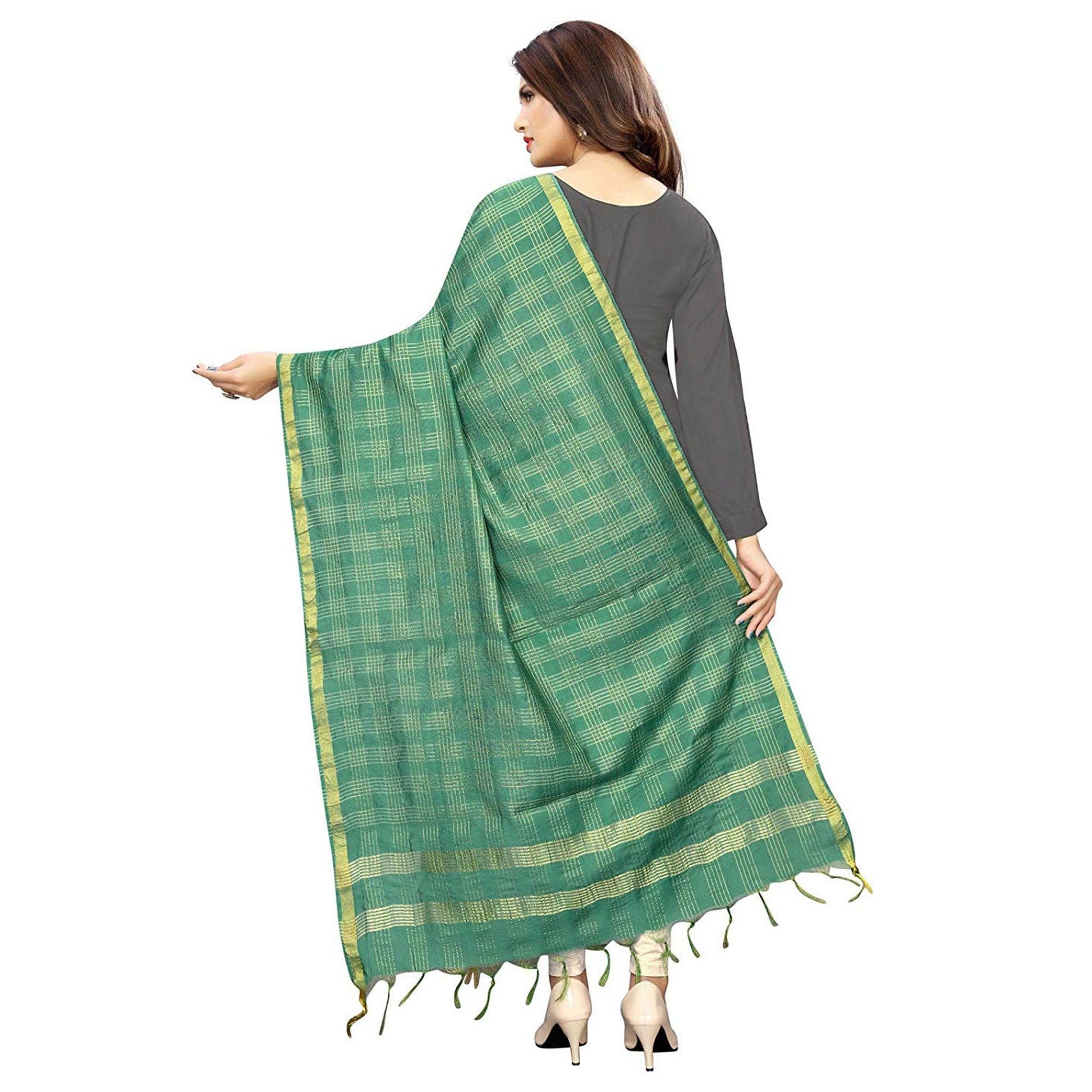 Glorious Green Colored Festive Wear Cotton Silk Dupatta