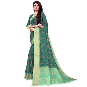 Glorious Green Colored Festive Wear Woven Banarasi Silk Saree