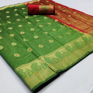 Glorious Green Colored Festive Wear Woven Soft Silk Saree