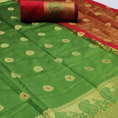 Glorious Green Colored Festive Wear Woven Soft Silk Saree