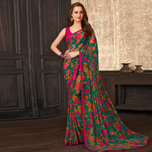 Glorious Green Coloured Casual Wear Printed Georgette Saree