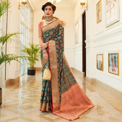 Glorious Green Coloured Festive Wear Indian Patola Woven Silk Saree