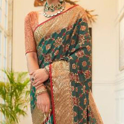 Glorious Green Coloured Festive Wear Indian Patola Woven Silk Saree