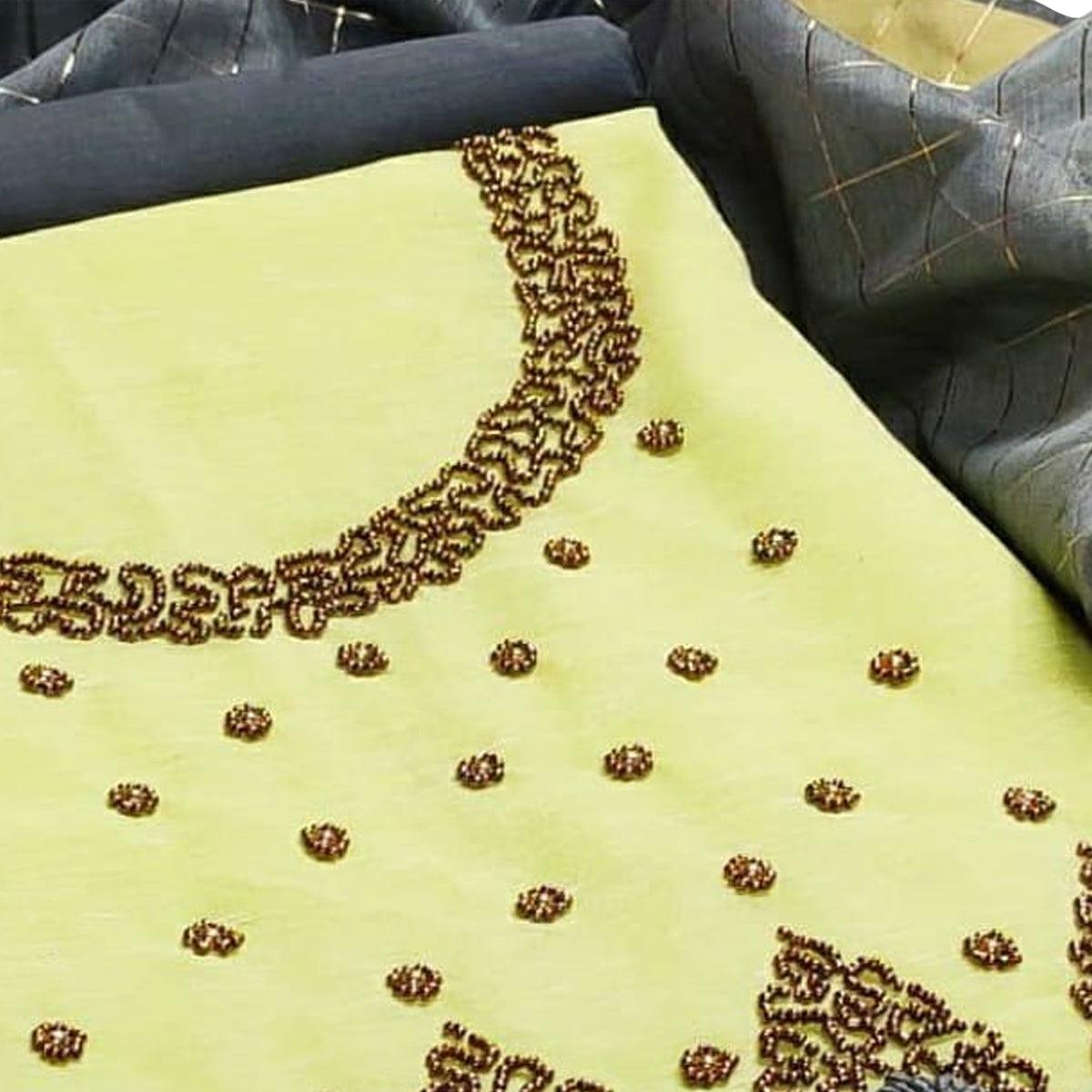 Glorious Lemon Yellow Colored Festive Wear Embroidered Chanderi Dress Material