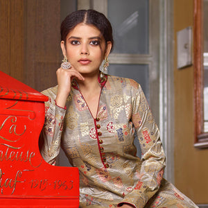 Glorious Light Brown Partywear Designer Handwork Jacquard Anarkali Suit