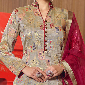Glorious Light Brown Partywear Designer Handwork Jacquard Anarkali Suit