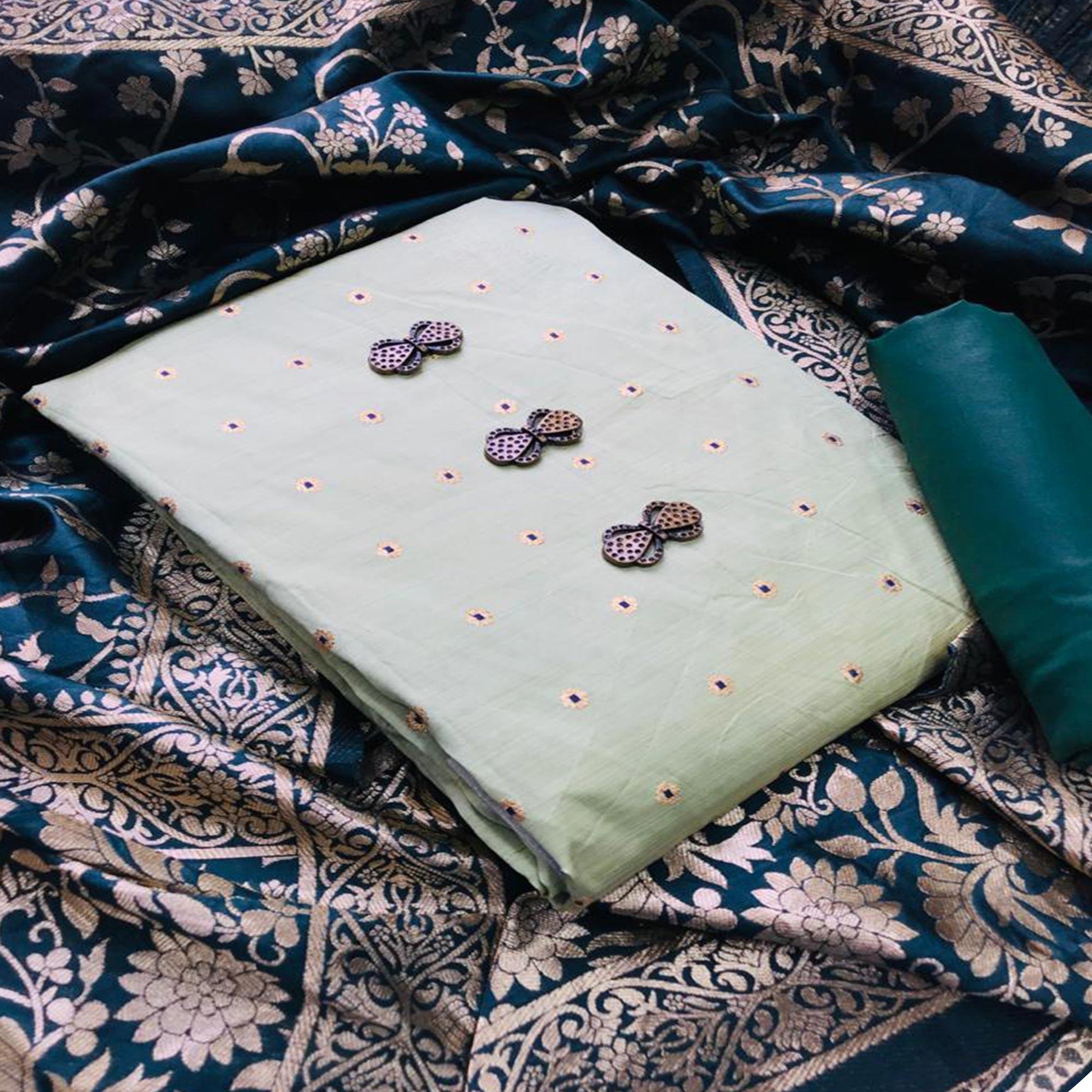 Glorious Light Green Colored Casual Wear Woven Jacquard Dress Material