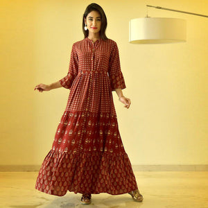Glorious Maroon Colored Casual Wear Cotton Long Kurti