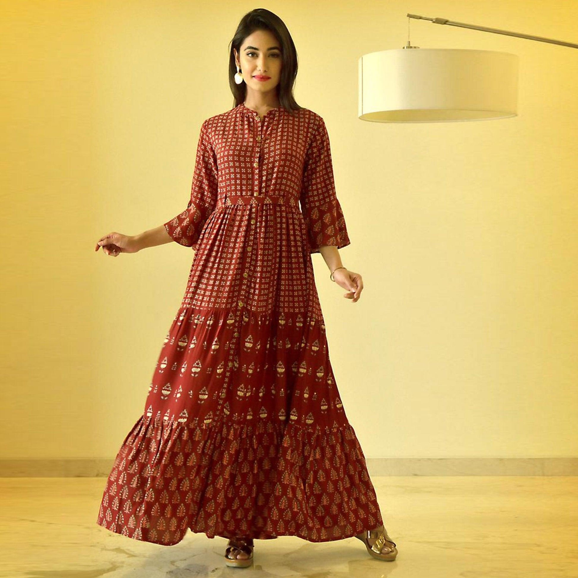 Glorious Maroon Colored Casual Wear Cotton Long Kurti