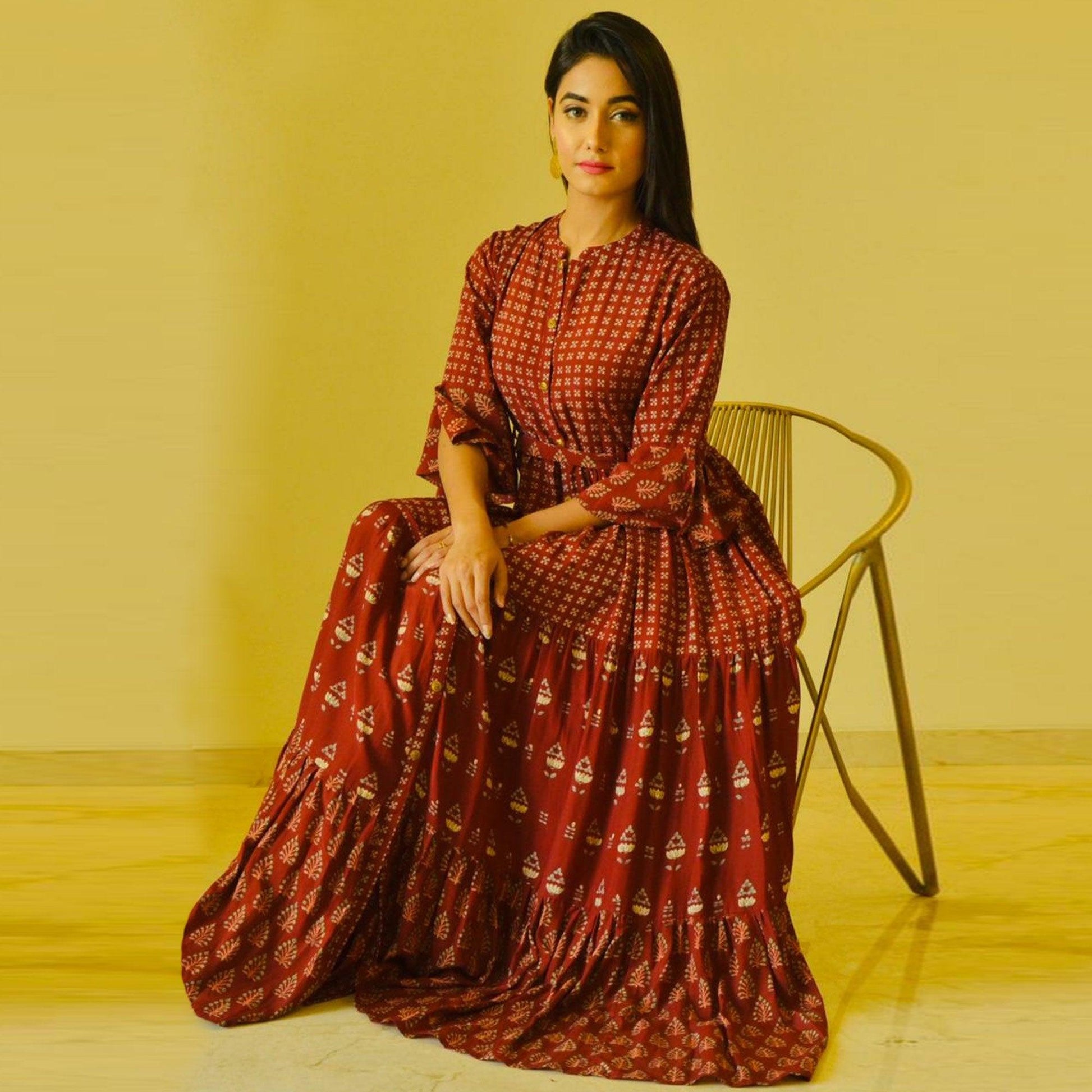 Glorious Maroon Colored Casual Wear Cotton Long Kurti