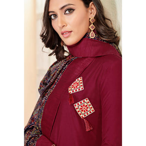 Glorious Maroon Colored Partywear Cotton Suit