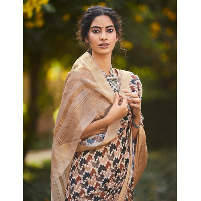 Glorious Mauve Colored Party Wear Digital Printed Linen Saree