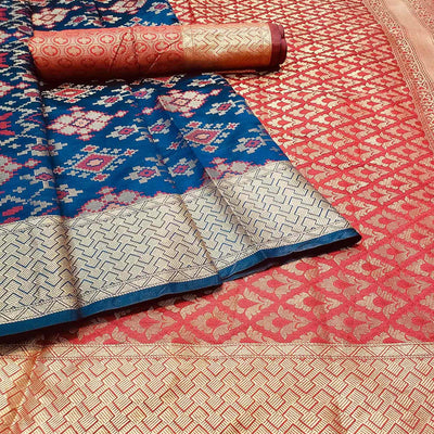 Glorious Navy Blue Colored Festive Wear Woven Banarasi Silk Saree