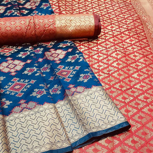 Glorious Navy Blue Colored Festive Wear Woven Banarasi Silk Saree