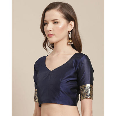 Glorious Navy Blue Colored Festive Wear Woven Silk Blend Saree