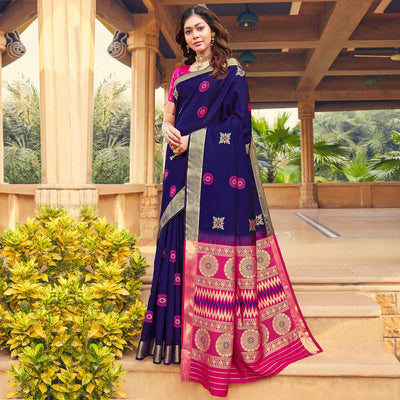 Glorious Navy Blue Colored Festive Wear Woven Silk Saree