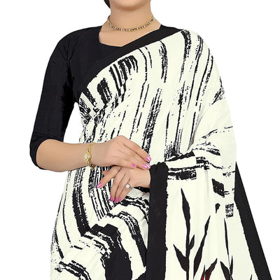 Glorious Offwhite Colored Casual Wear Printed Satin Saree