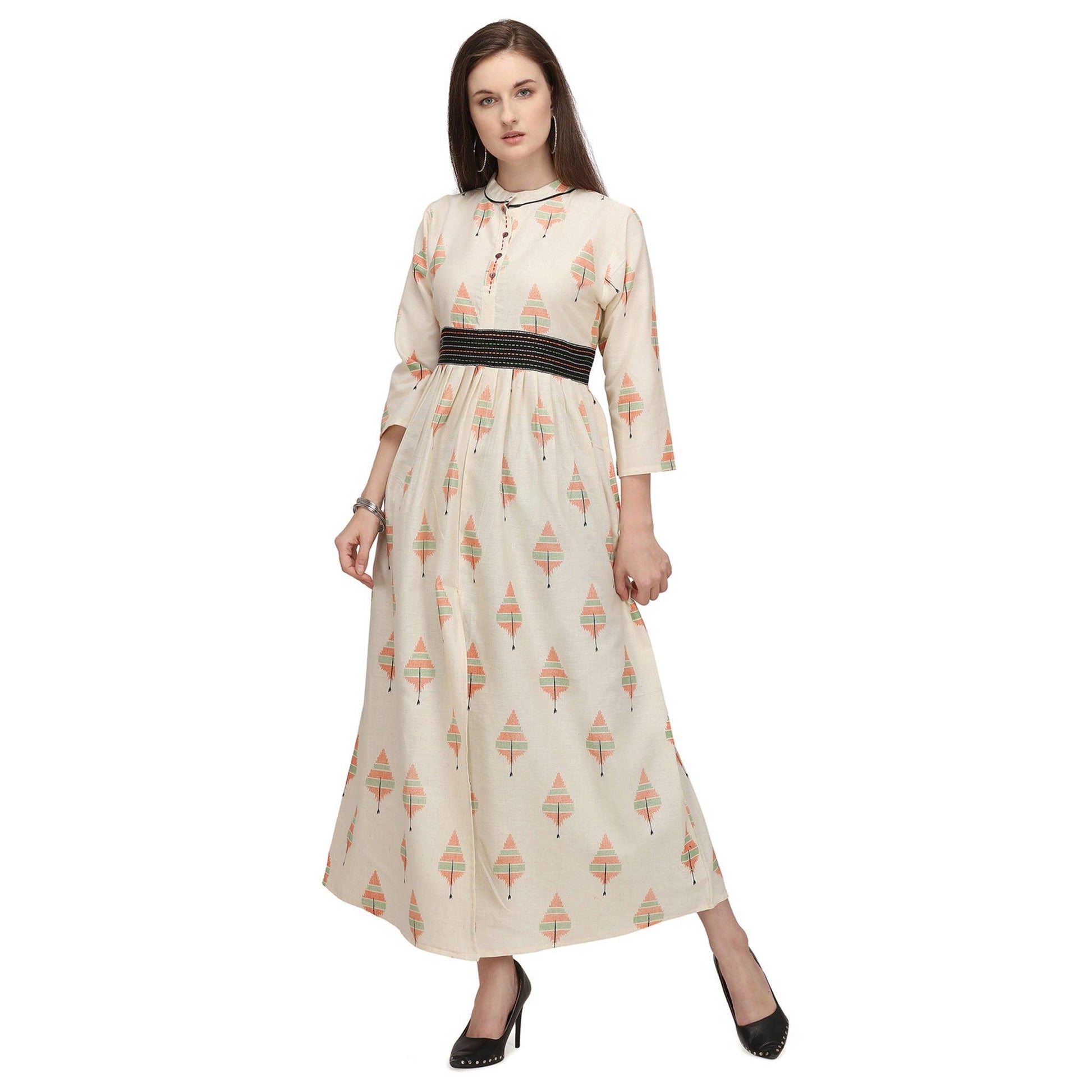 Glorious Offwhite - Peach Colored Casual Wear Cotton Long Kurti
