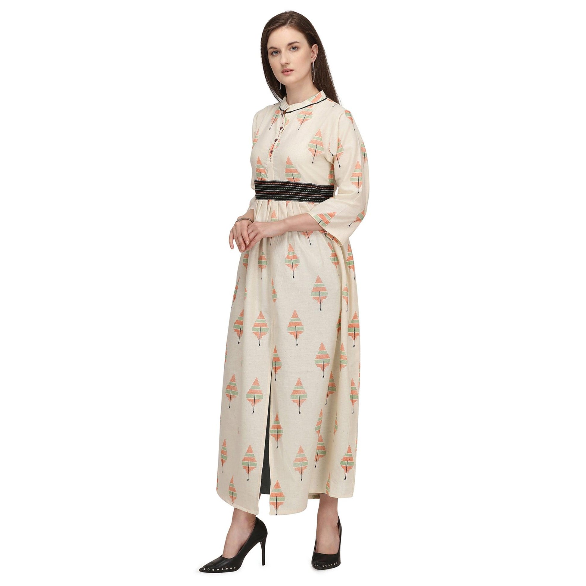 Glorious Offwhite - Peach Colored Casual Wear Cotton Long Kurti