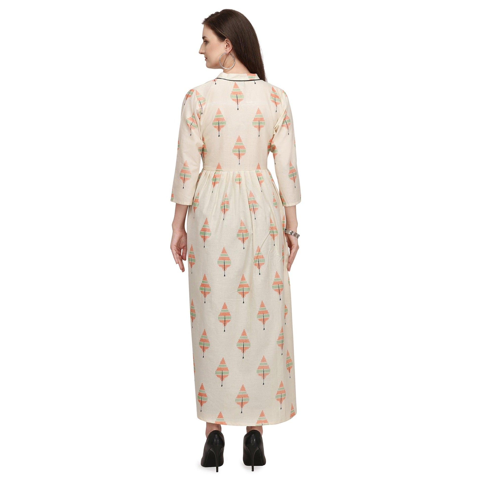 Glorious Offwhite - Peach Colored Casual Wear Cotton Long Kurti