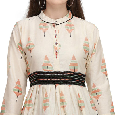 Glorious Offwhite - Peach Colored Casual Wear Cotton Long Kurti