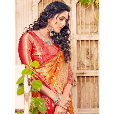 Glorious Orange Coloured Designer Partywear Weaving Silk Saree