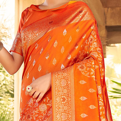 Glorious Orange Coloured Designer Partywear Weaving Silk Saree