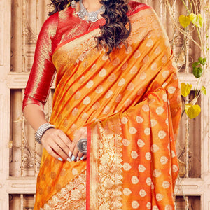 Glorious Orange Coloured Designer Partywear Weaving Silk Saree