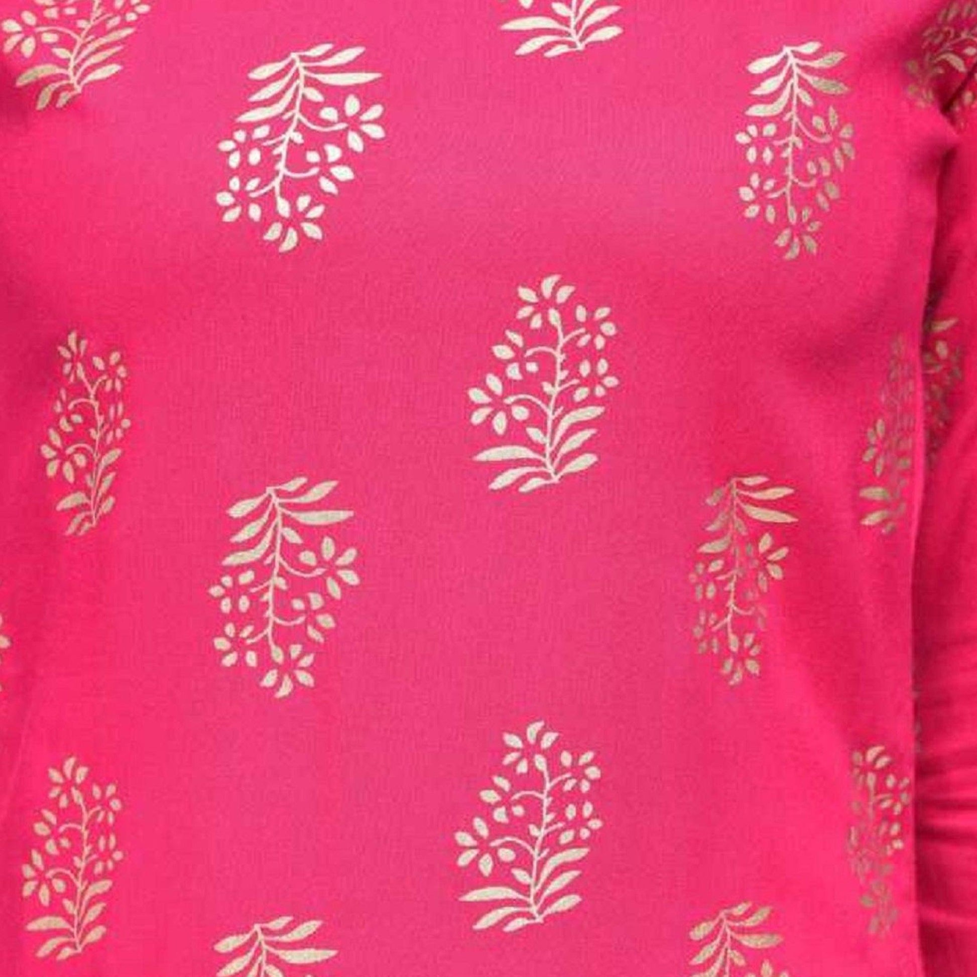 Glorious Pink Colored Casual Wear Printed Straight Calf Length Rayon Kurti