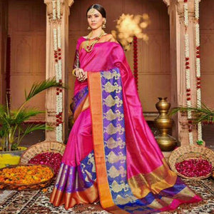 Glorious Pink Colored Festive Wear Woven Art Silk Saree