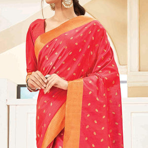 Glorious Pink Colored Festive Wear Woven Handloom Silk Saree With Tassels