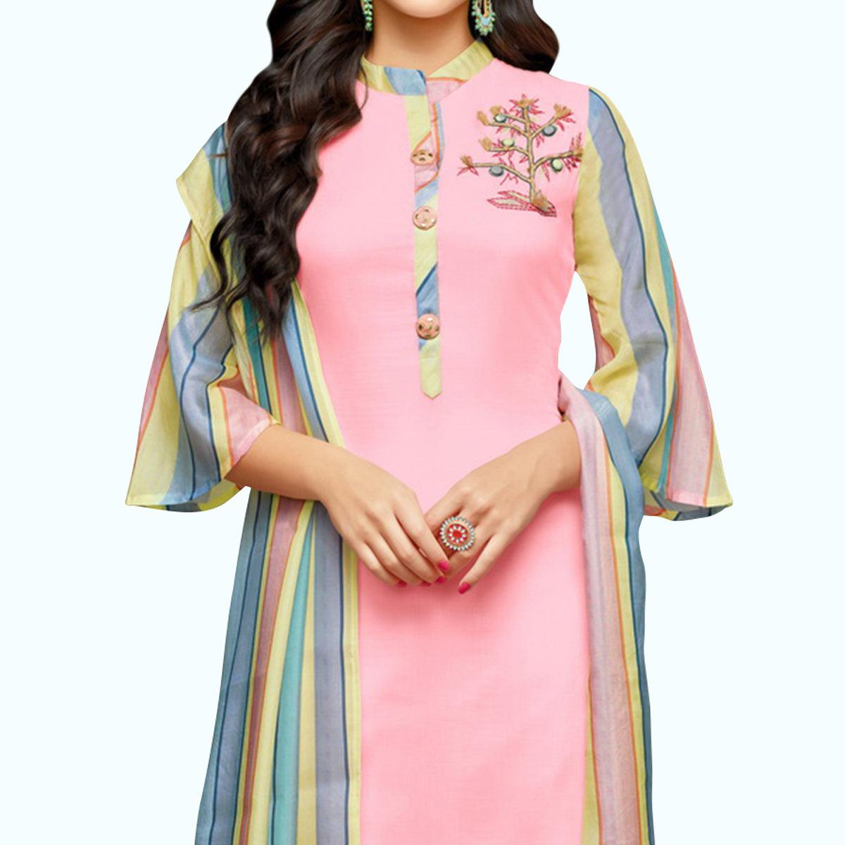 Glorious Pink Colored Party Wear Cotton Silk Salwar Suit