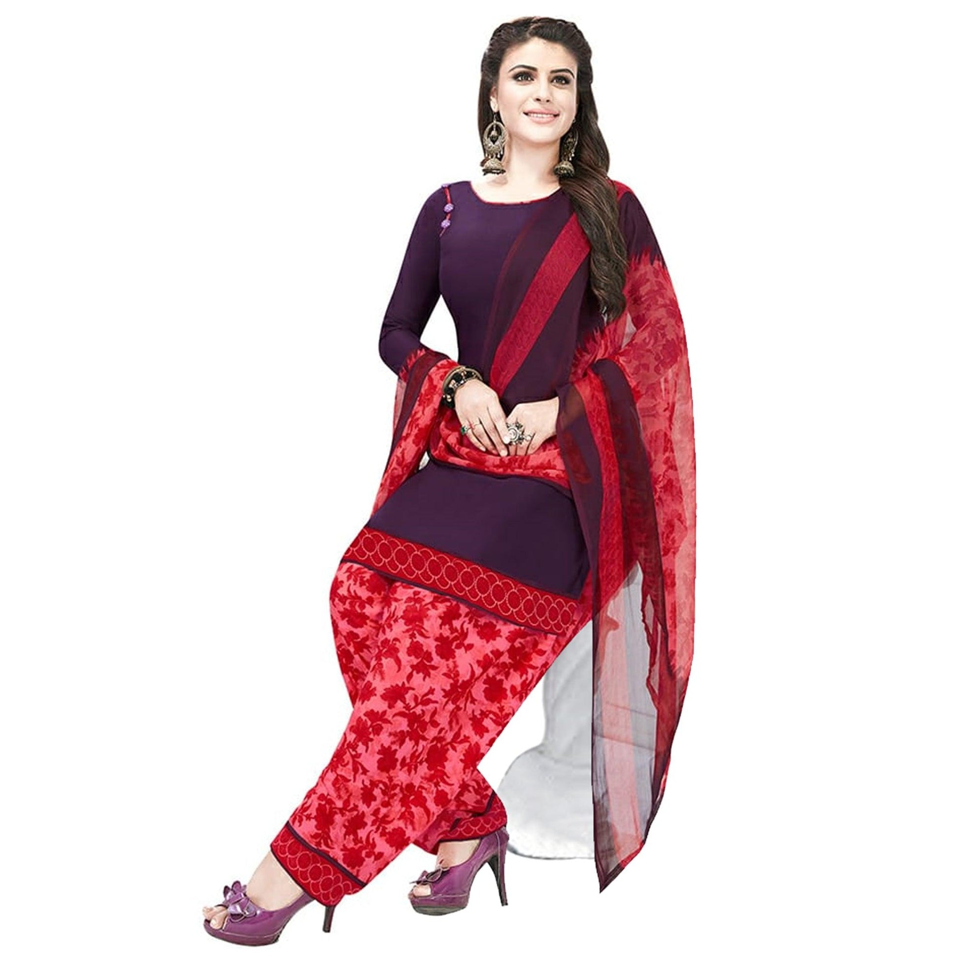 Glorious Purple Colored Casual Printed Crepe Patiala Dress Material