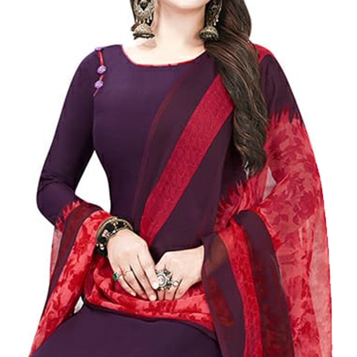 Glorious Purple Colored Casual Printed Crepe Patiala Dress Material