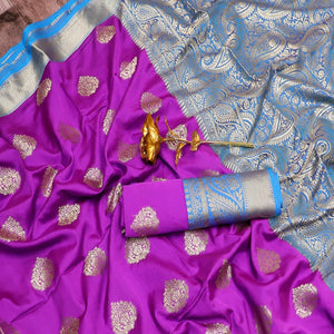 Glorious Purple Colored Festive Wear Woven Banarasi Silk Saree