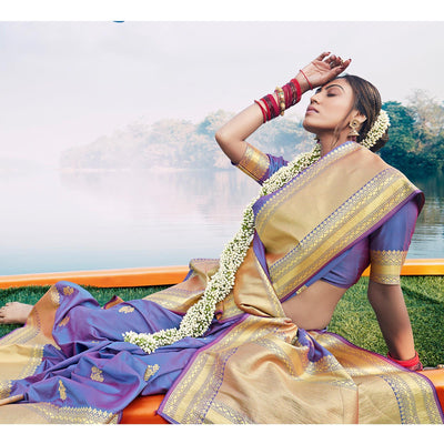 Glorious Purple Colored Festive Wear Woven Banarasi Silk Saree