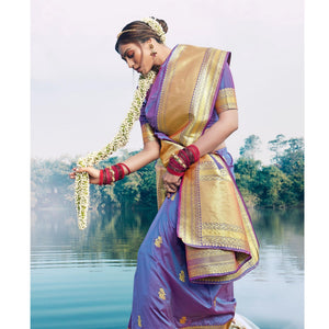 Glorious Purple Colored Festive Wear Woven Banarasi Silk Saree