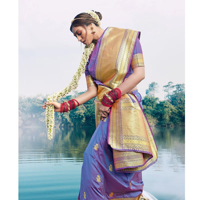 Glorious Purple Colored Festive Wear Woven Banarasi Silk Saree