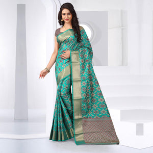 Glorious Rama Green Colored Festive Wear Woven Silk Saree