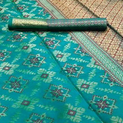Glorious Rama Green Colored Festive Wear Woven Silk Saree