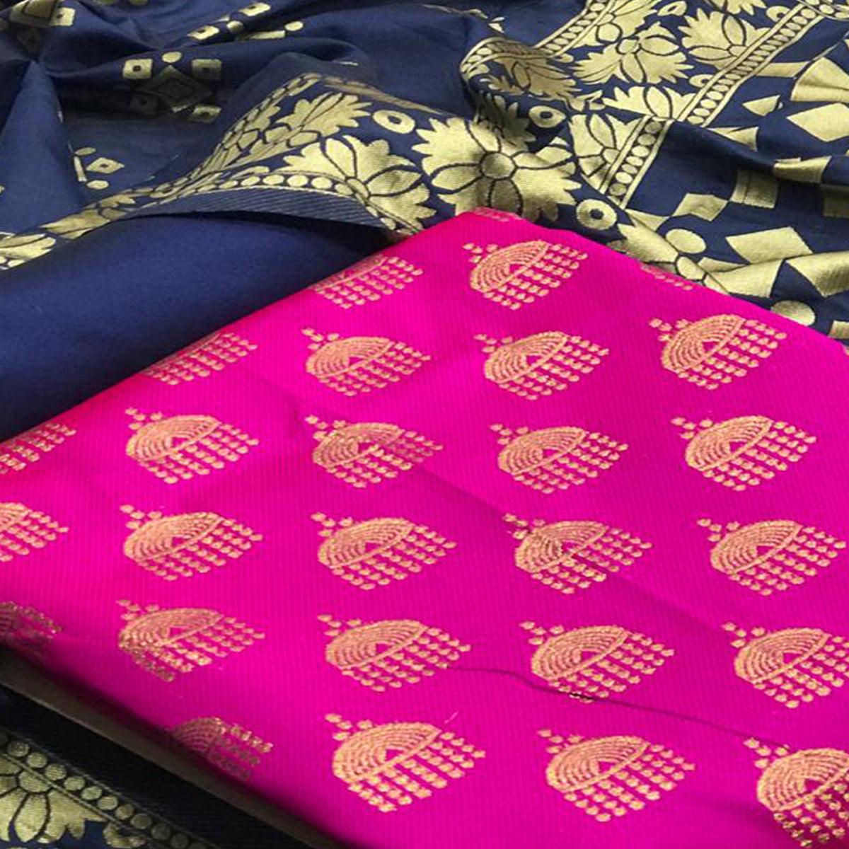 Glorious Rani Pink Colored Casual Wear Banarasi Silk Dress Material