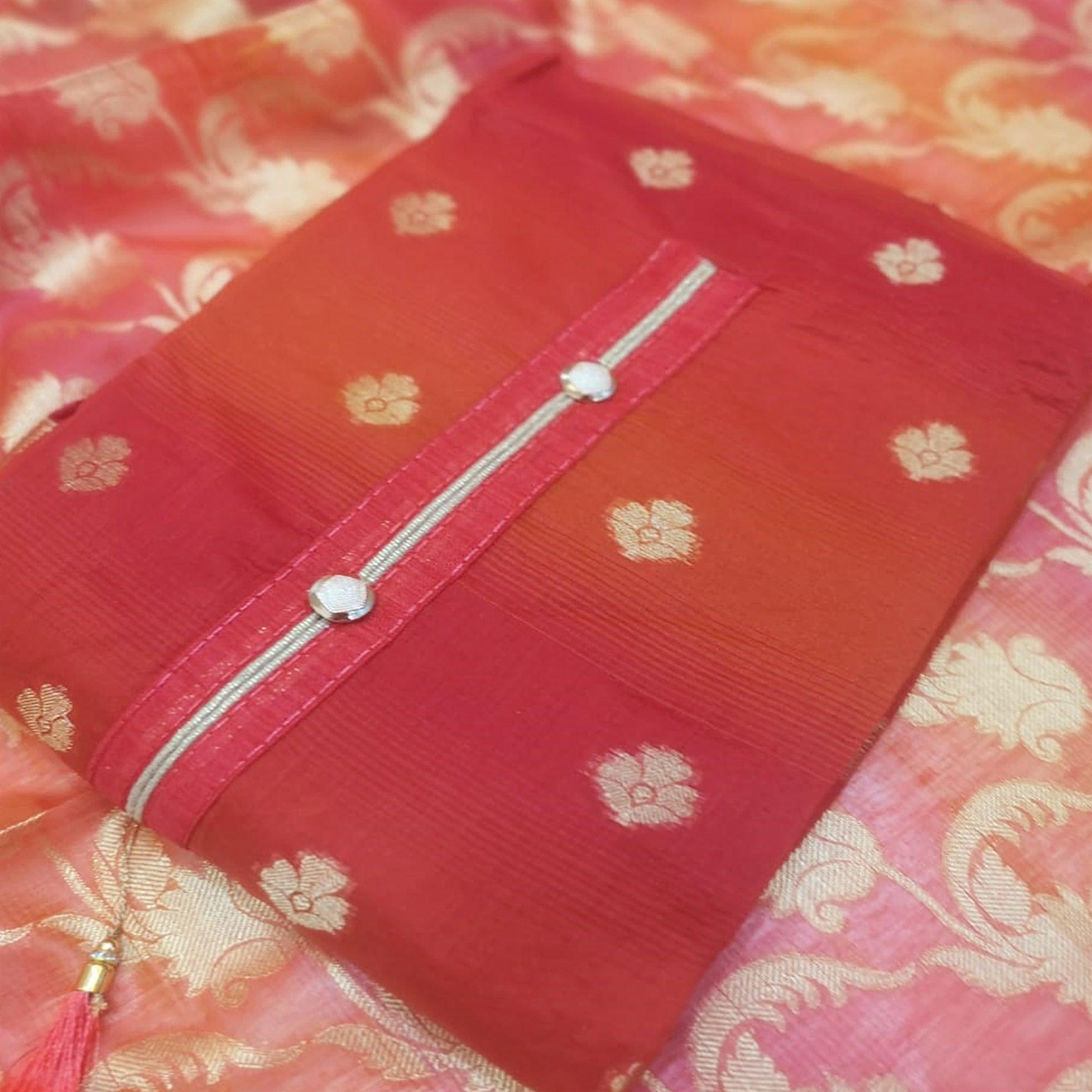 Glorious Red Colored Festive Wear Woven Banarasi Silk Dress Material