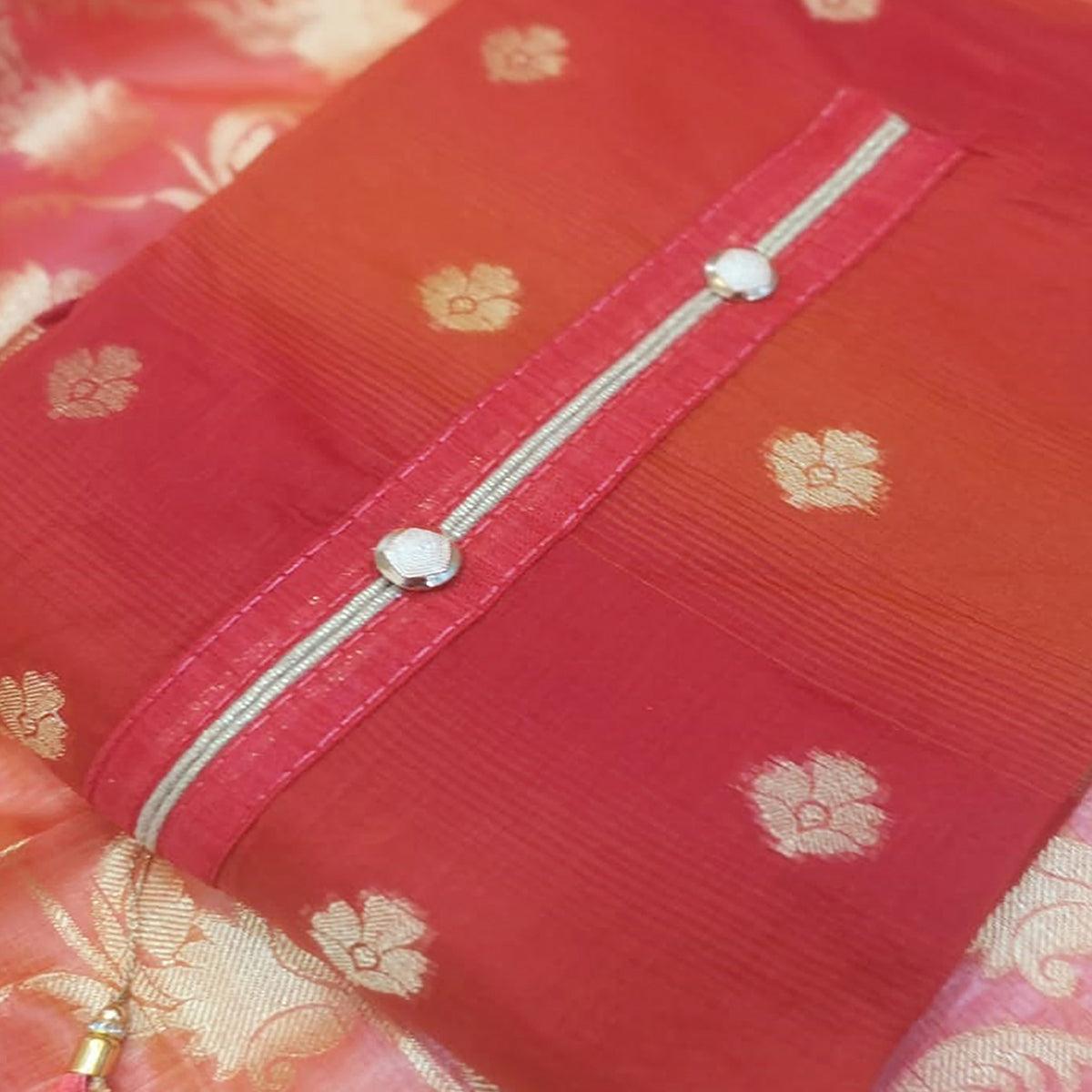 Glorious Red Colored Festive Wear Woven Banarasi Silk Dress Material
