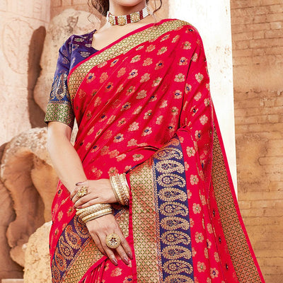Glorious Red Colored Festive Wear Woven Handloom Silk Saree