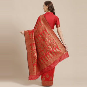 Glorious Red Colored Festive Wear Woven Silk Blend Saree